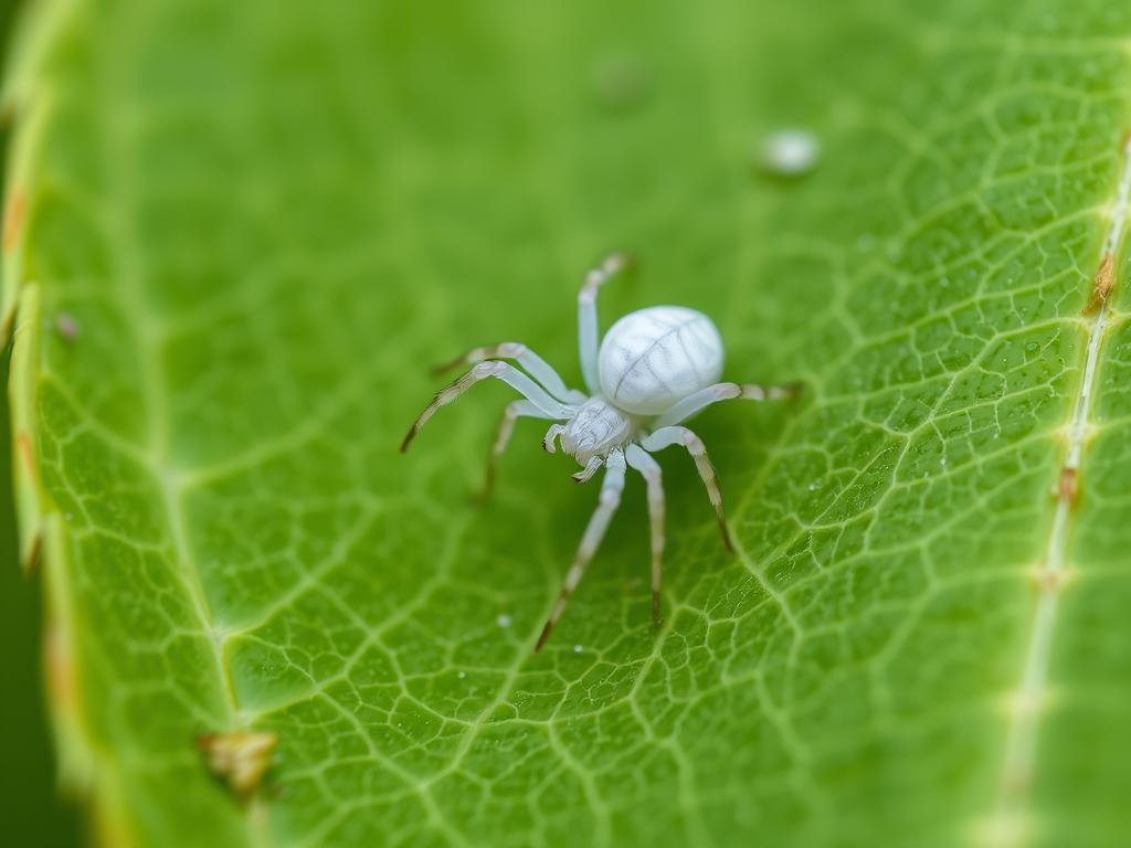 Biały pająk na liściu, sennik pająk symbolika