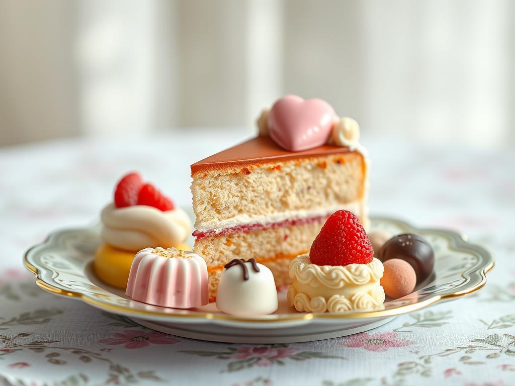 Ciasto i słodycze na talerzu symbolizujące sennik ciasto