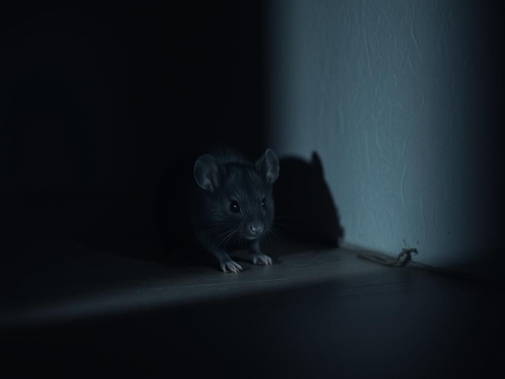 Czarna mysz symbolizująca ukryte lęki i zagrożenia w sennik myszy