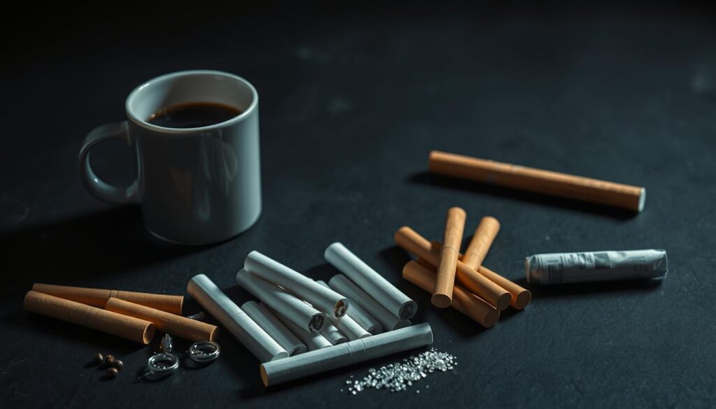 Filiżanka kawy i inne używki symbolizujące sennik kawa