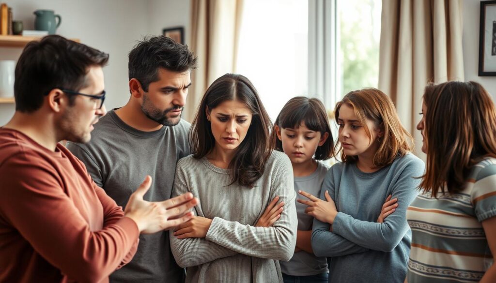 Kłótnia w rodzinie, symbolizująca konflikty w snach o rodzinie