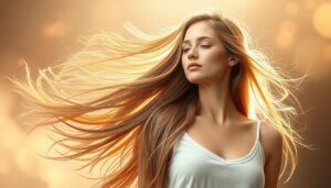 Kobieta z długimi, zdrowymi włosami symbolizującymi witalność w sennikach