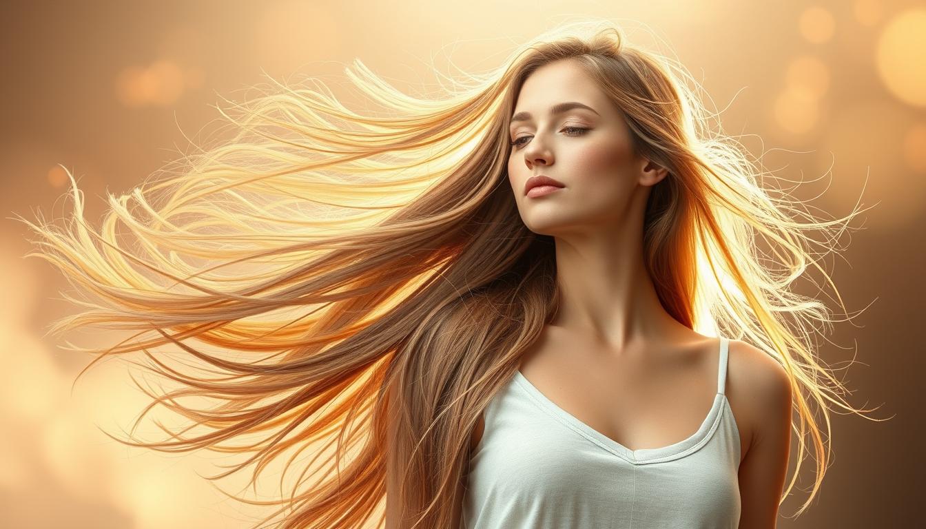 Kobieta z długimi, zdrowymi włosami symbolizującymi witalność w sennikach