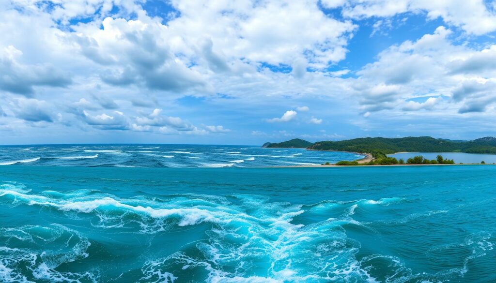 Morze, rzeka i jezioro w jednym kadrze ilustrujące sennik woda w różnych formach