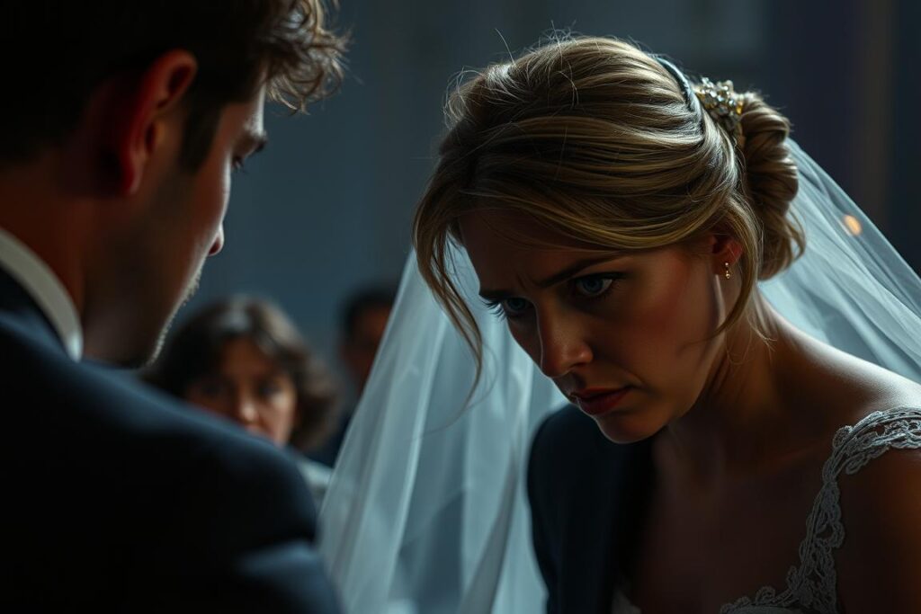 Niepokojąca scena ślubna, symbolizująca ostrzegawcze znaczenie snów o ślubie