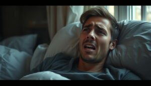 Osoba budząca się po śnie o wypadających zębach