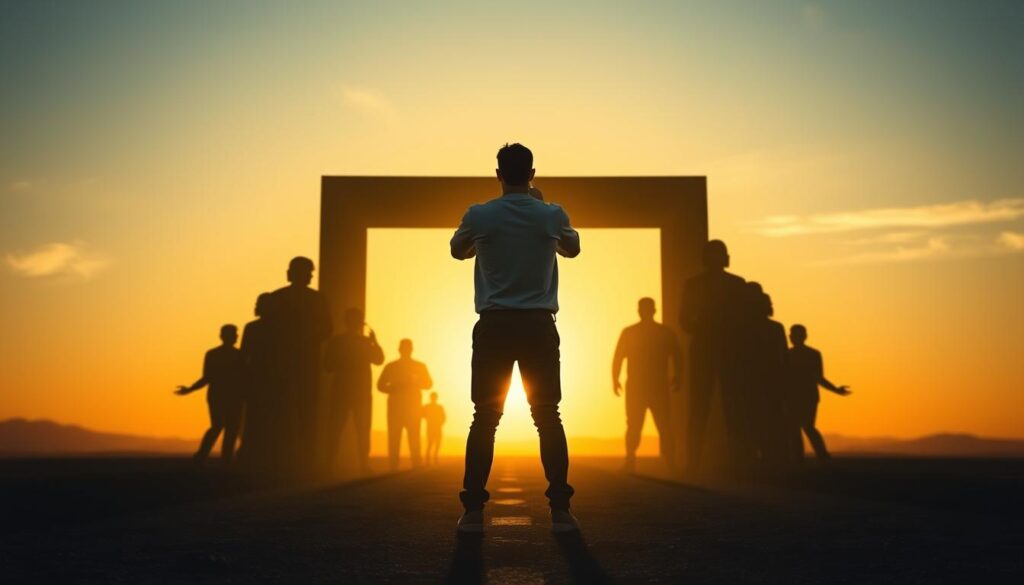 Osoba konfrontująca swoje lęki symbolizująca praktyczne zastosowanie wiedzy z sennik ucieczka