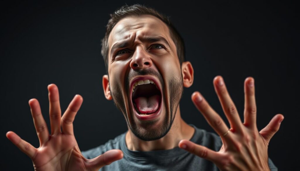 Osoba krzycząca z frustracją - sennik krzyk