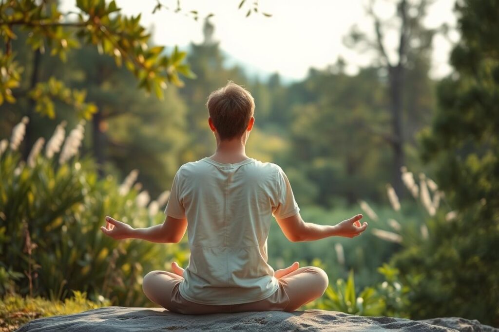 Osoba medytująca, symbolizująca uwolnienie od ciężarów emocjonalnych, sennik kupa