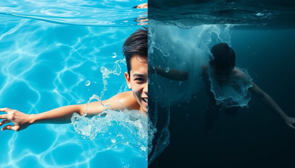 Osoba pływająca w wodzie kontra osoba tonąca - sennik woda i aktywności wodne