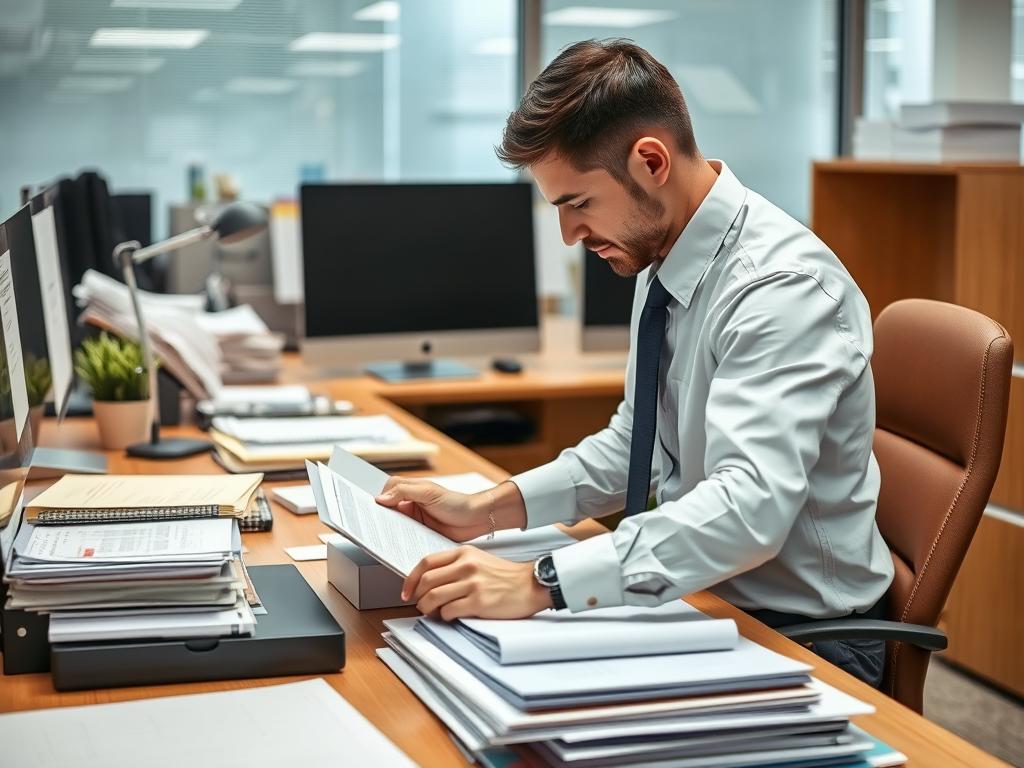 Osoba porządkująca biurko w biurze, sennik praca