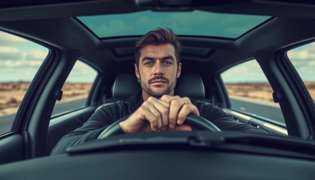Osoba prowadząca samochód symbolizująca osobistą kontrolę w sennik samochód