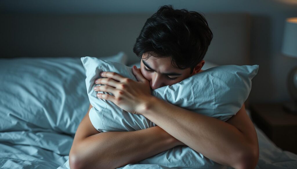 Osoba przytulająca się do poduszki po niepokojącym śnie o zdradzie