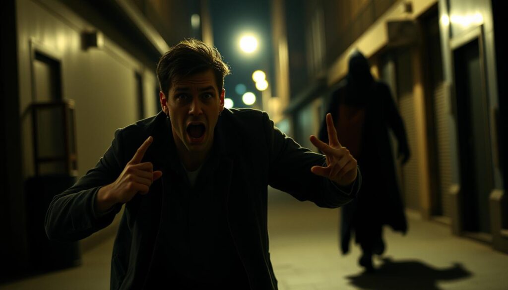 Osoba w postawie obronnej przed zagrożeniem - sennik być atakowanym