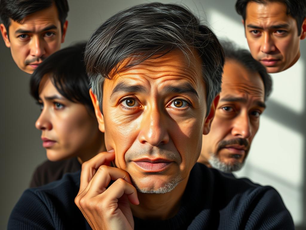 Osoba wyrażająca różne emocje, symbolizująca znaczenie uczuć w interpretacji snów