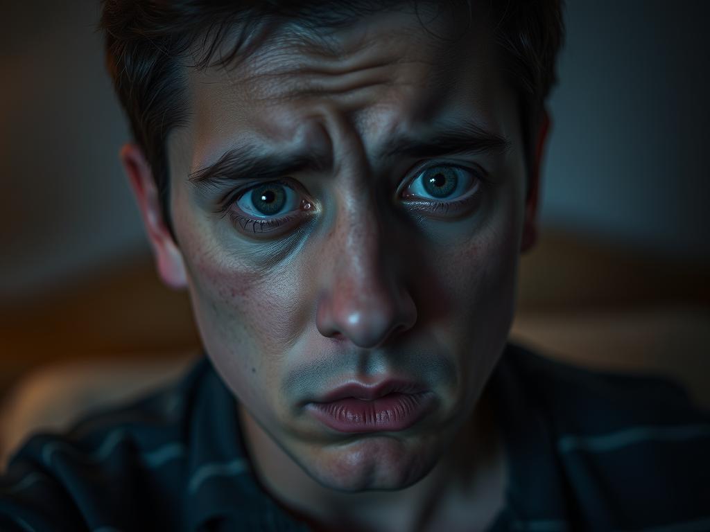 Osoba z wyrazem niepokoju na twarzy po śnie o myszy