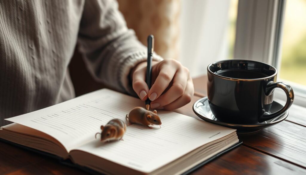 Osoba zapisująca sen o myszy w dzienniku snów
