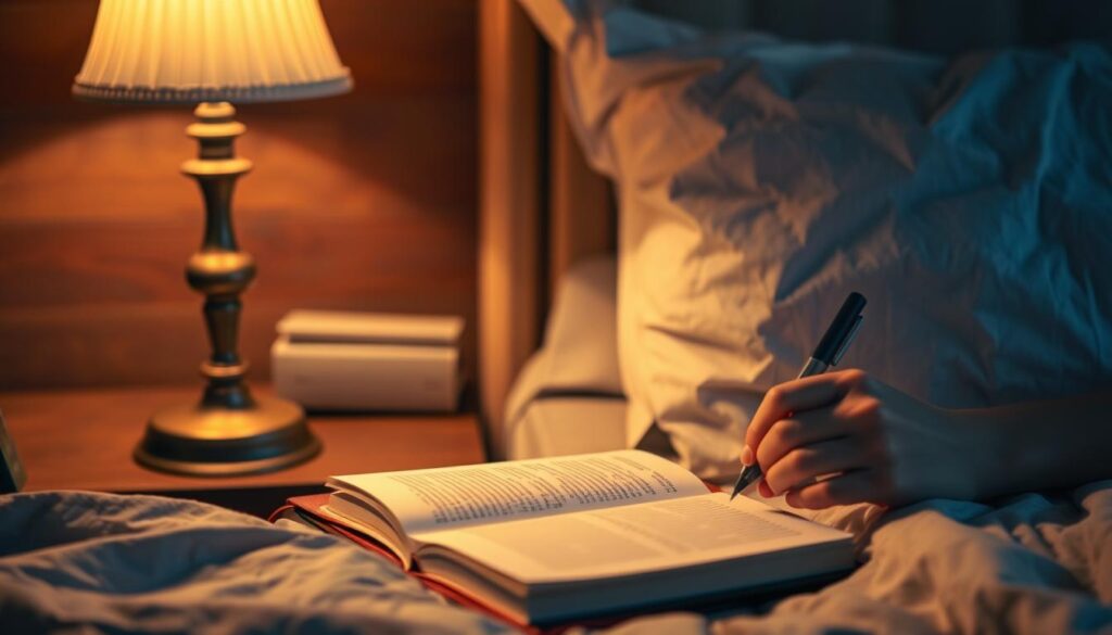 Osoba zapisująca sen w dzienniku snów