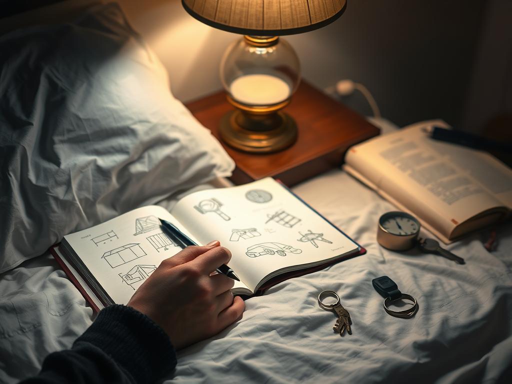 Osoba zapisująca sen w dzienniku snów - sennik przedmioty