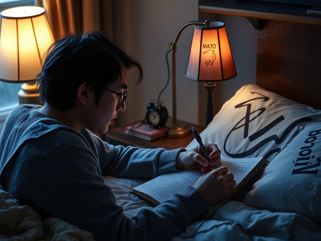 Osoba zapisująca swoje sny w dzienniku symbolizująca interpretację snów o pociągach