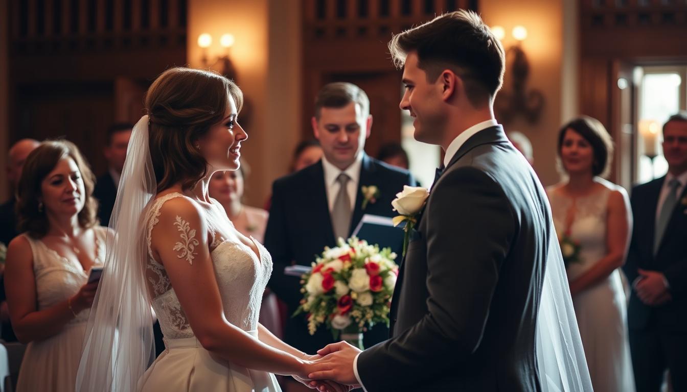 Para młoda podczas ceremonii ślubnej, symbolizująca interpretację snów o ślubie
