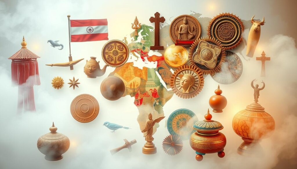 Przedmioty z różnych kultur w sennym otoczeniu - sennik przedmioty