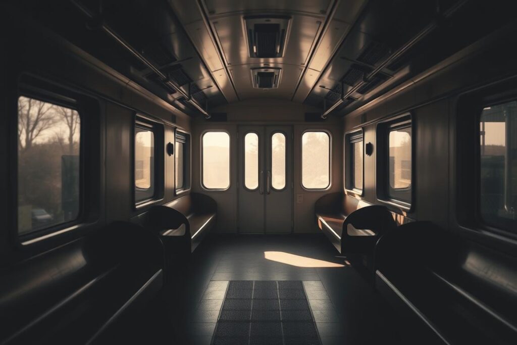Pusty wagon pociągu symbolizujący samotność i izolację w sennik pociągi