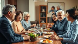 Rodzina siedząca przy stole podczas wspólnego posiłku, symbolizująca sennik rodzina