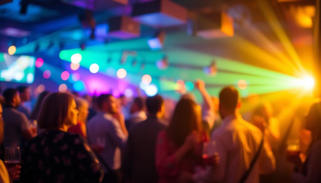 Rozmazane zdjęcie imprezy z alkoholem symbolizujące sennik impreza