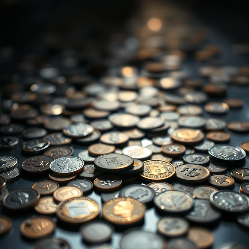 Różne monety rozrzucone na powierzchni w scenie snu