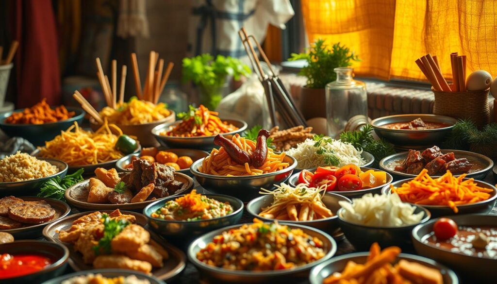 Różne potrawy z różnych kultur symbolizujące kulturowy kontekst w snach