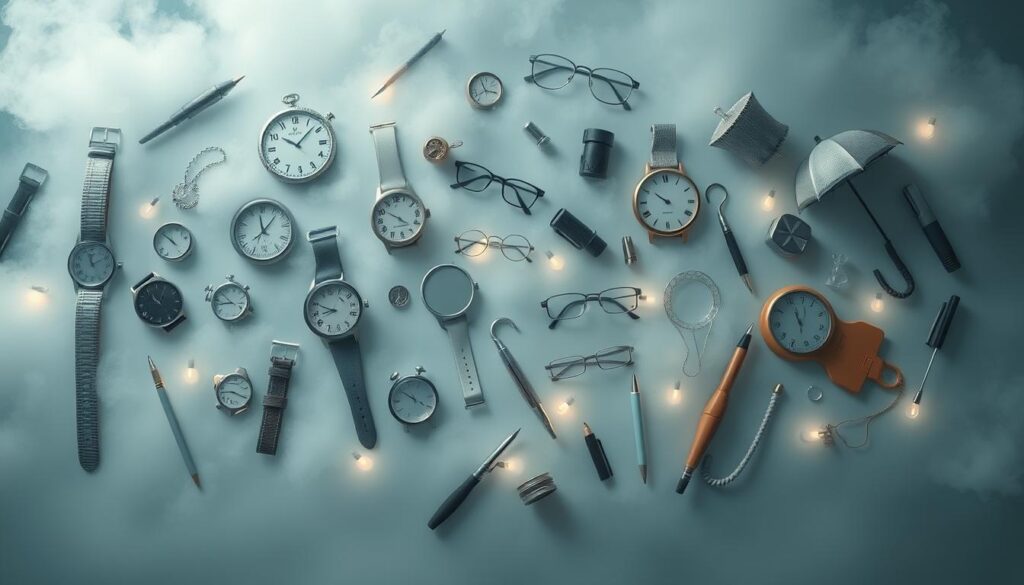 Różnorodne przedmioty codzienne w sennym otoczeniu - sennik przedmioty