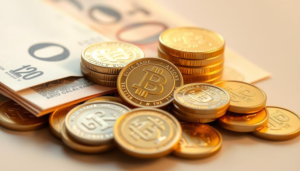 Symboliczne przedstawienie bogactwa i dobrobytu, monety i banknoty, sennik kupa