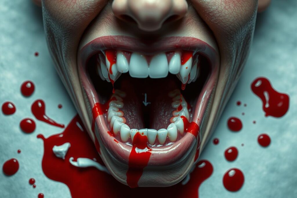 Symboliczne przedstawienie snu o wypadających zębach z krwią