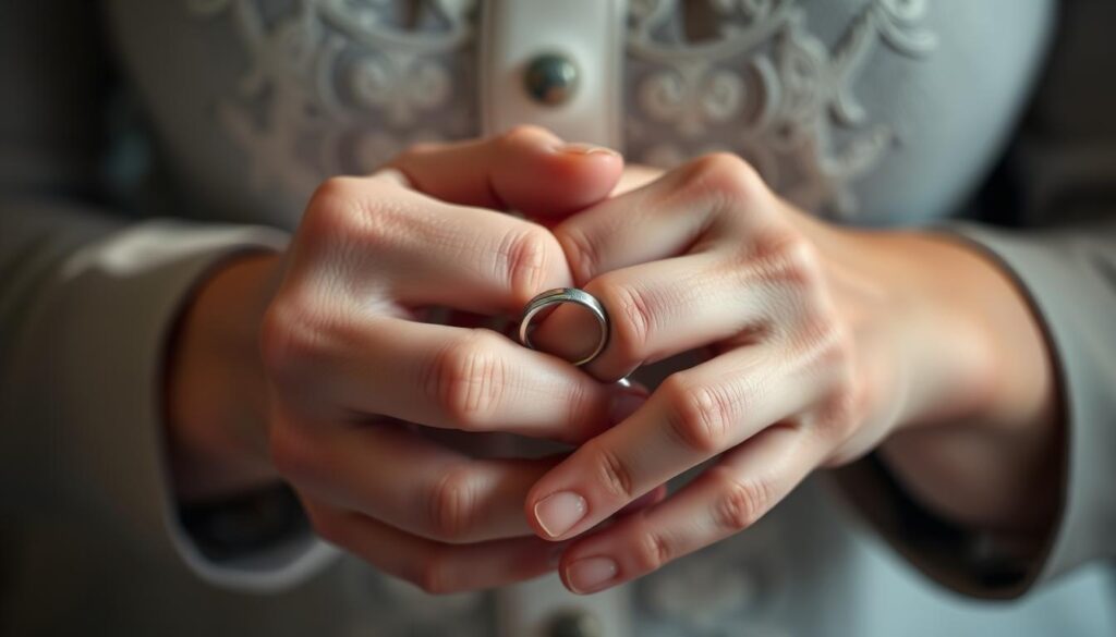 Symboliczny pogrzeb partnera we śnie - osoba trzymająca obrączkę