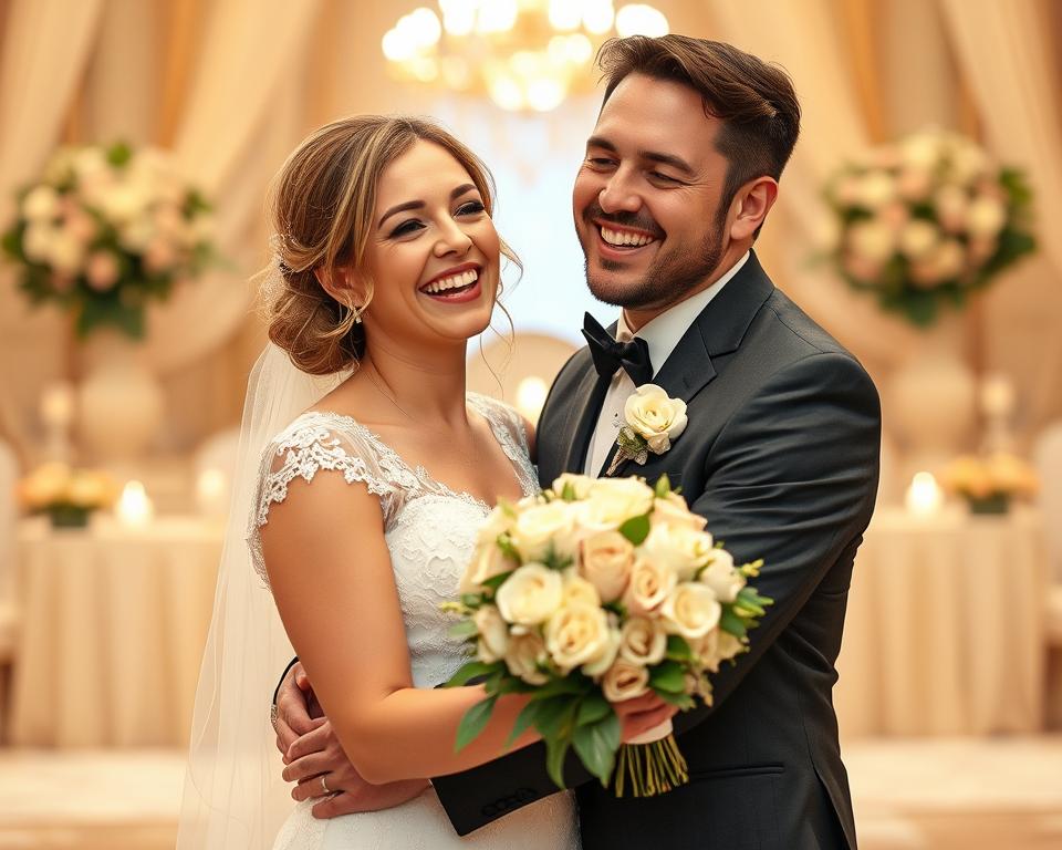 Szczęśliwa para młoda, symbolizująca pozytywne znaczenie snów o ślubie