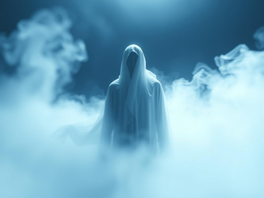 Tajemnicza postać ducha we mgle, symbolizująca sennik duch