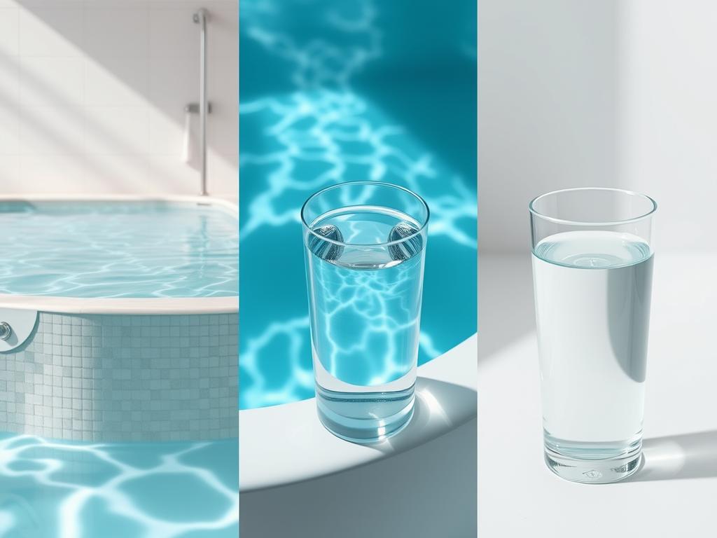 Woda w różnych pojemnikach: basen, wanna i szklanka - sennik woda w kontrolowanych przestrzeniach