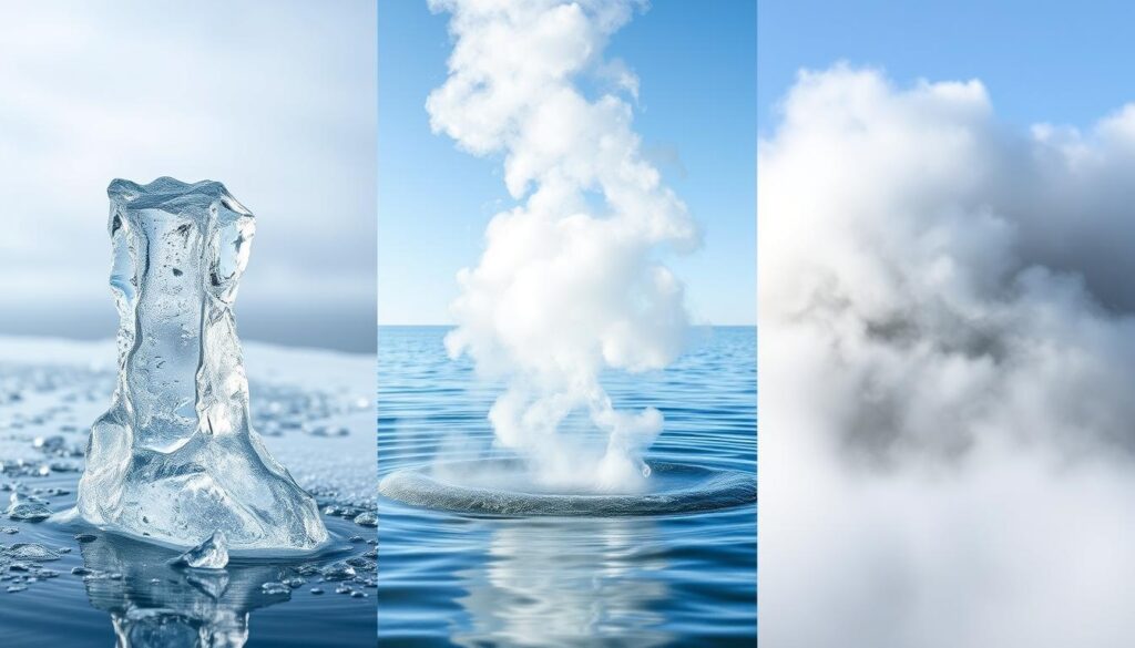 Woda w różnych stanach skupienia: lód, para wodna i mgła - sennik woda w różnych formach
