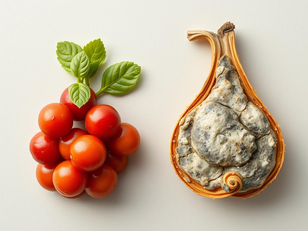 Zestawienie świeżego i zepsutego jedzenia symbolizujące jakość jedzenia w snach