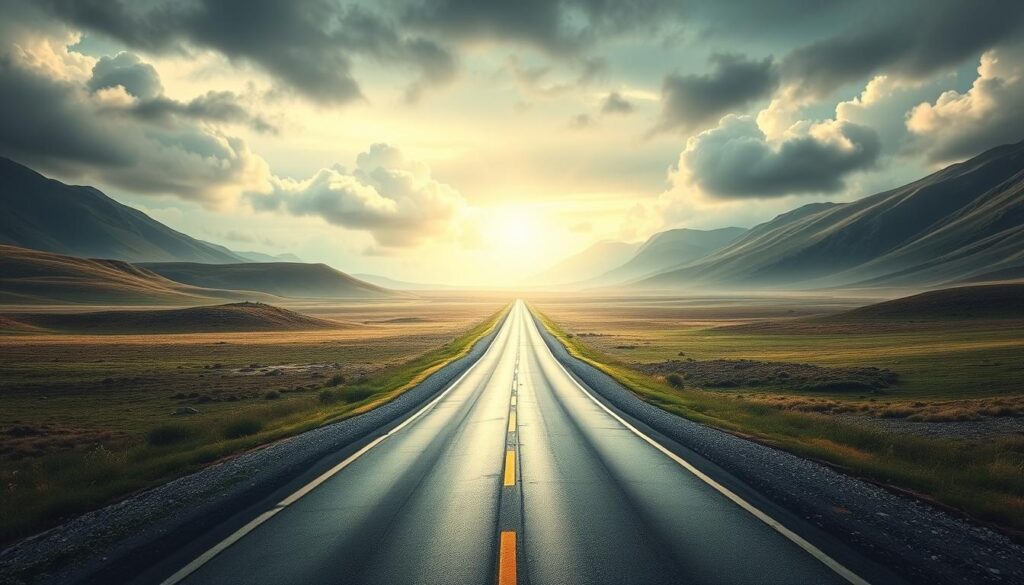 Droga rozwidlająca się w różnych kierunkach we śnie, symbolizująca życiowe wybory