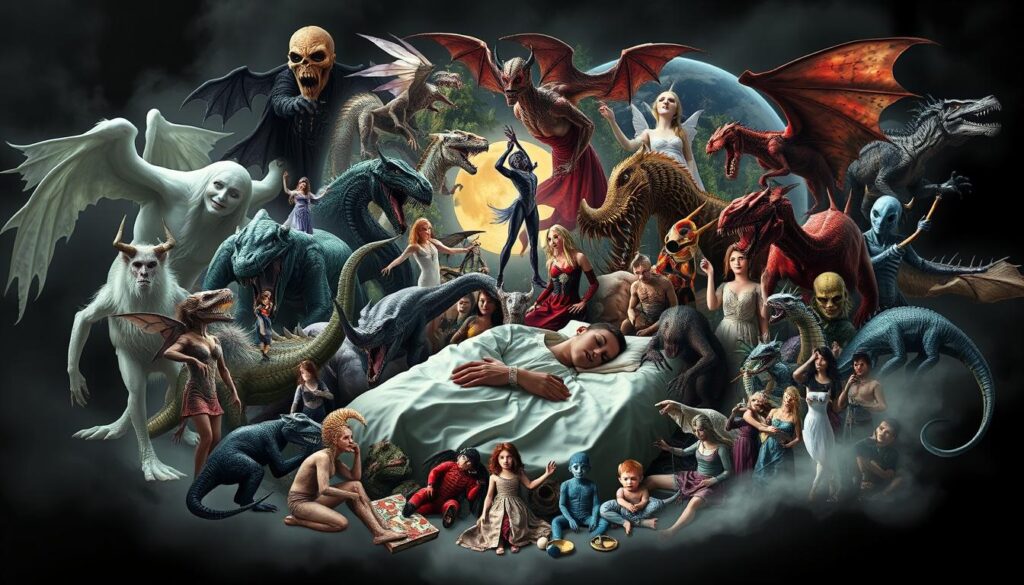 Kolaż różnych postaci fantastycznych ze snów - sennik fantastyka podsumowanie