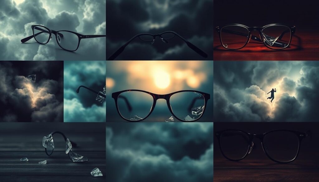 Kolaż różnych snów o okularach - zgubione, rozbite, nowe okulary, sennik okulary interpretacja