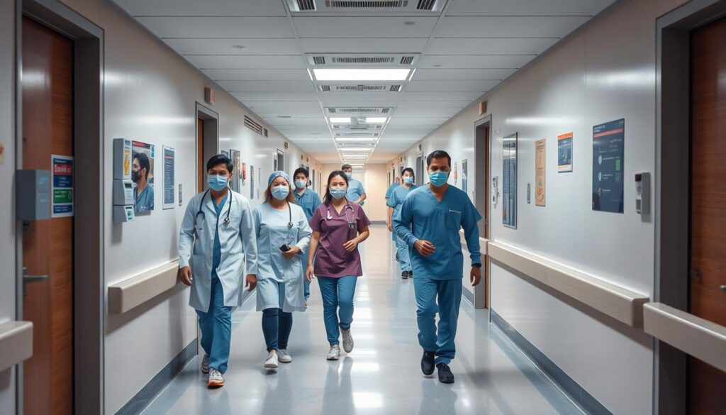 Korytarz szpitalny z personelem medycznym - sennik medyczny