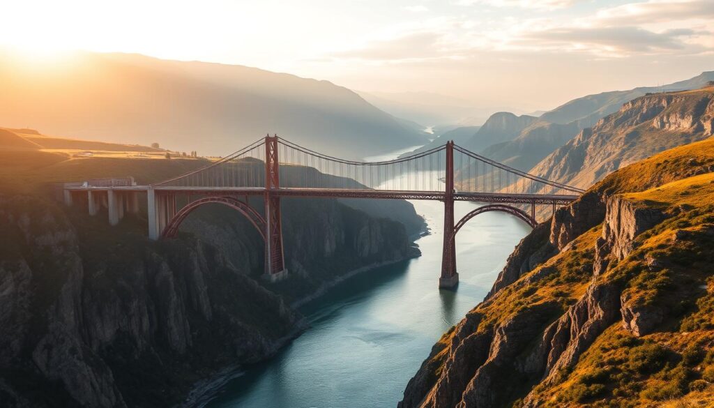 Majestatyczny most nad rzeką symbolizujący przejście i połączenie w sennik drogi