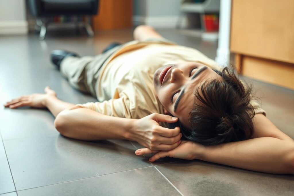 Osoba leżąca nieprzytomna na podłodze - sennik medyczny