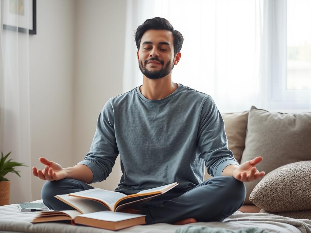 Osoba medytująca i analizująca swoje sny, sennik szkoła i nauka