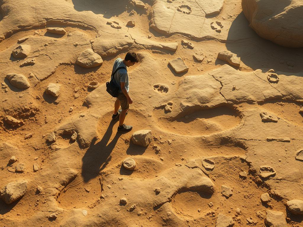 Osoba odkrywająca ślady dinozaurów - element snu - sennik fantastyka