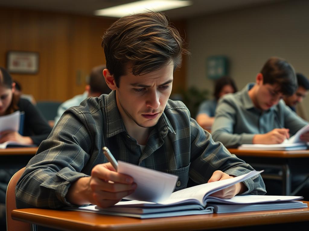 Osoba ściągająca podczas egzaminu, ukradkowe spoglądanie na notatki, sennik szkoła i nauka