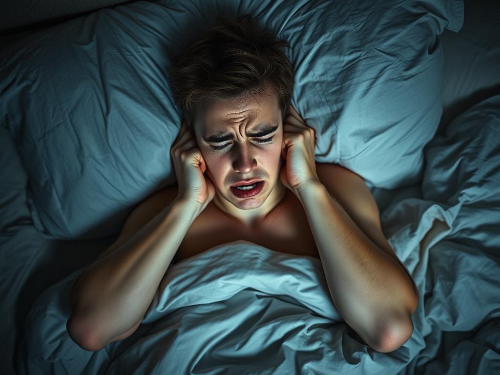 Osoba z wyrazem stresu i niepokoju podczas snu o szkole, sennik szkoła i nauka